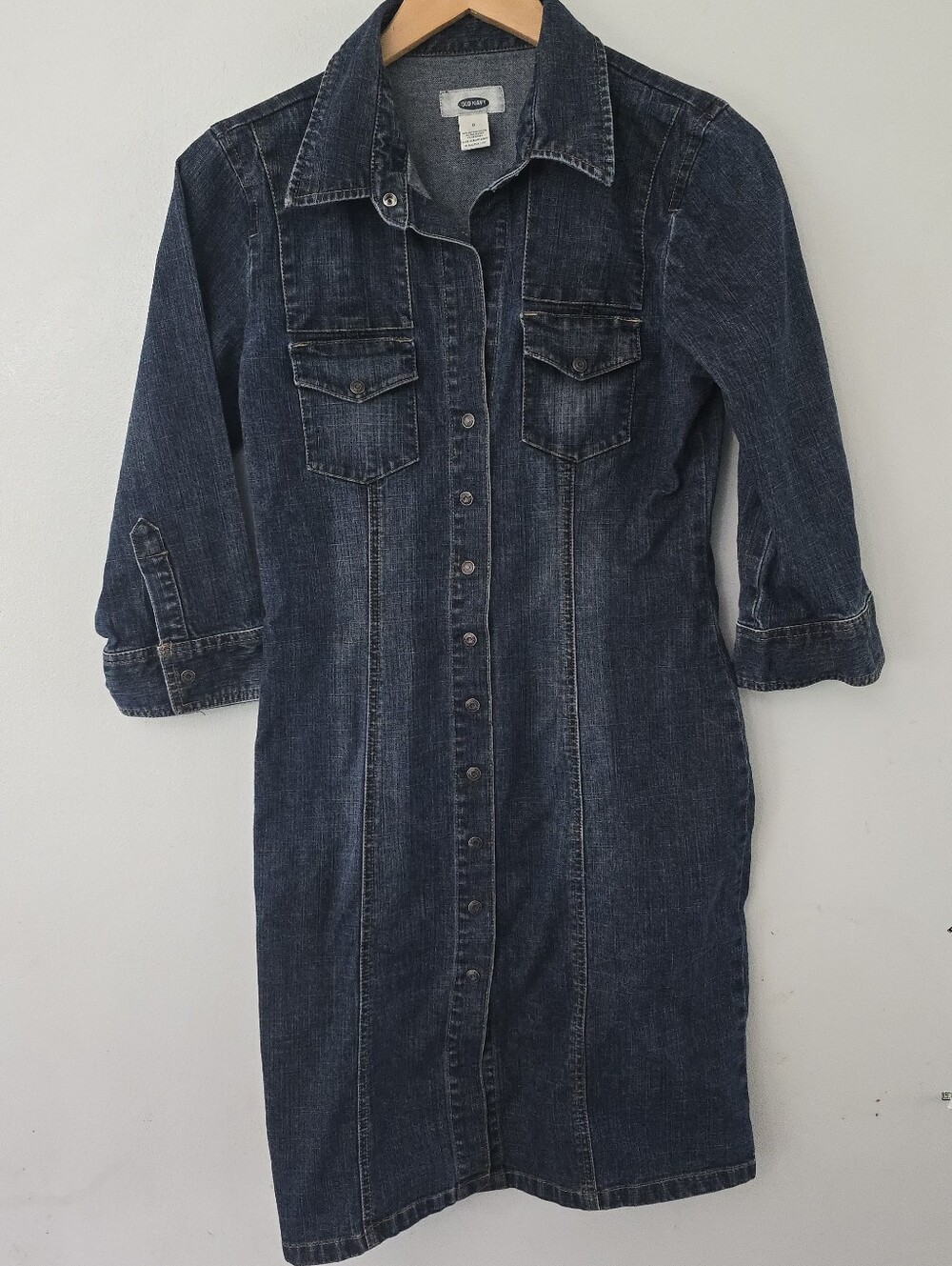 Old Navy Blue Denim Dress Sz 8 Button-Front Collared Pockets Y2k Western Country